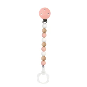 Attache-sucette silicone rose-blanc-beige