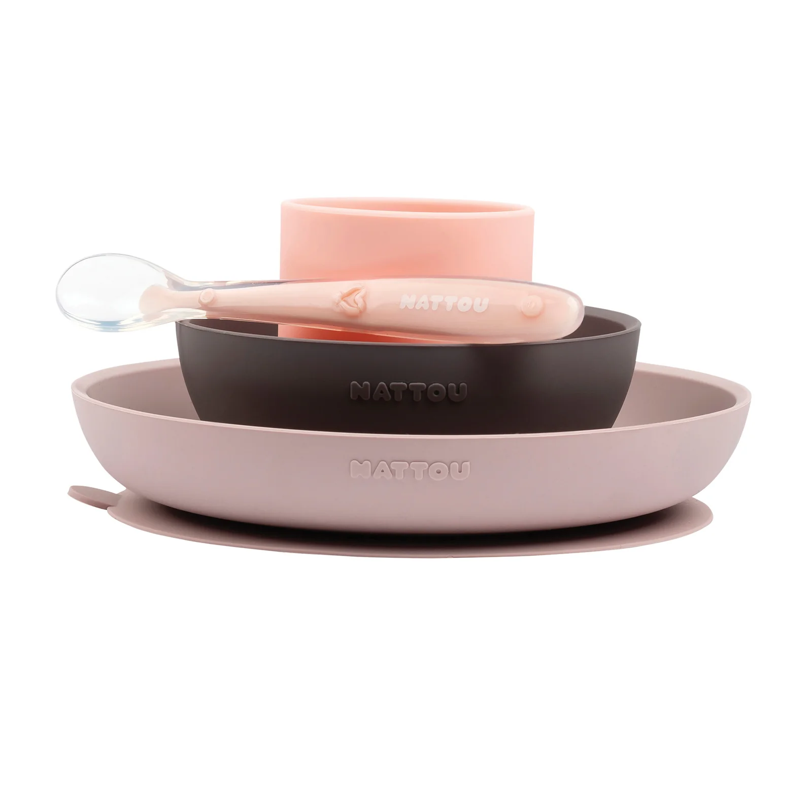 Set vaisselle enfant 4 pièces silicone - rose/aubergine