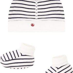 Lot de bonnet et chausson bébé en coton marinière - Petit Bateau - Taille naissance