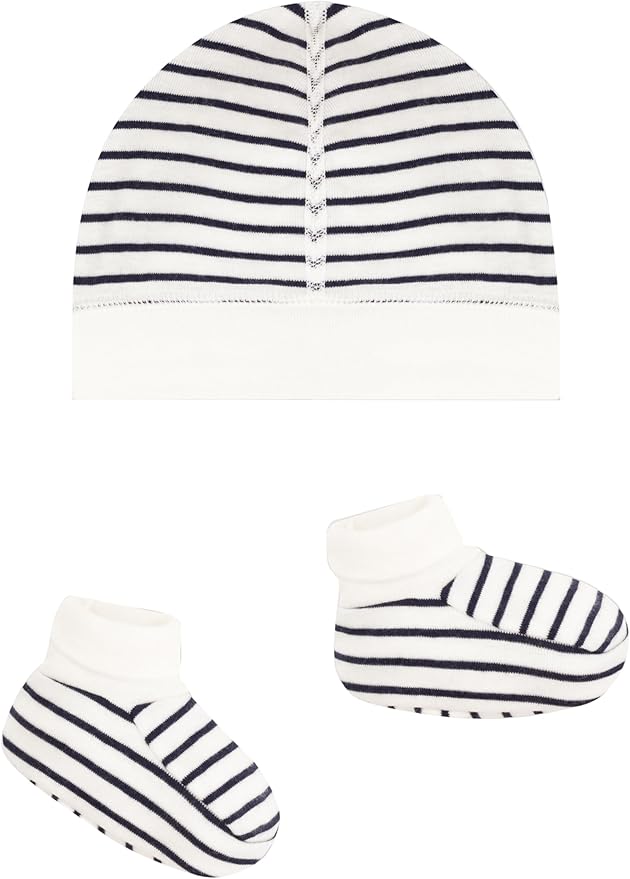 Lot de bonnet et chausson bébé en coton marinière - Petit Bateau - Taille naissance – Image 2