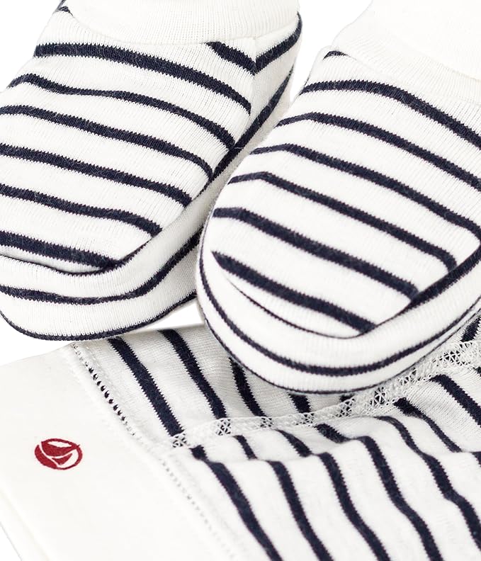 Lot de bonnet et chausson bébé en coton marinière - Petit Bateau - Taille naissance – Image 3
