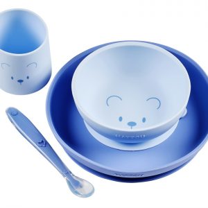 Set vaisselle enfant 4 pièces silicone - bleu