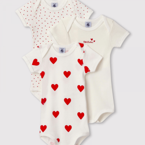Lot de 3 bodies coeur rouge manches courtes bébé en coton - Petit Bateau - 24 mois