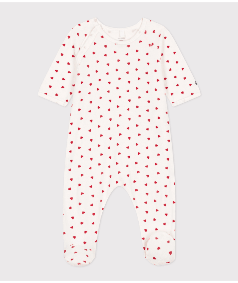 Pyjama bébé en velours coeurs - Petit Bateau - Taille 1 mois
