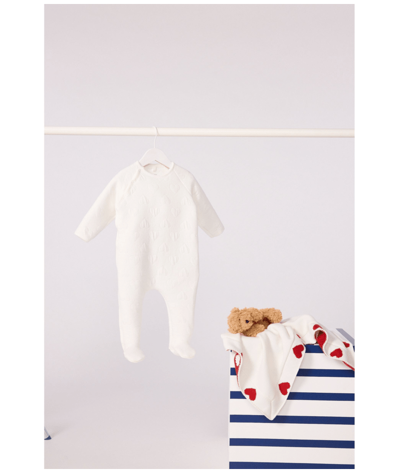 Pyjama en tubique coeur bébé Marshmallow - Petit Bateau - Taille 3 mois