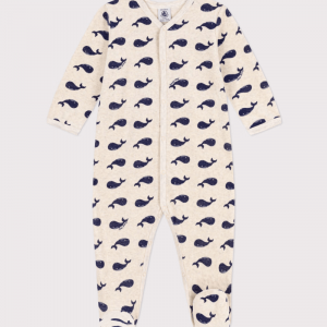 Pyjama bébé baleines marines en velours - Petit Bateau - Taille 18 mois