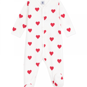 Pyjama bébé en molleton gratté à col imprimé coeurs - Petit Bateau - Taille 18 mois