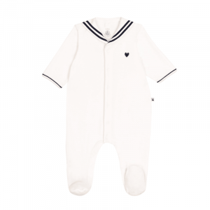 Pyjama bébé en velours à col vareuse Marshmallow - Petit Bateau - Taille 6 mois