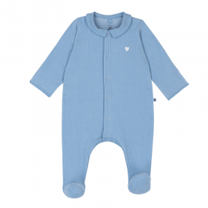 Pyjama bébé en velours à col uni Flo bleu - Petit Bateau - Taille 12 mois