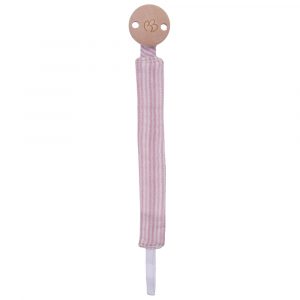 Attache sucette en gaze de coton BB&Co rayé vieux rose