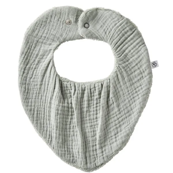 Bavoir-bandana réversible en bambou et gaze - vert de gris