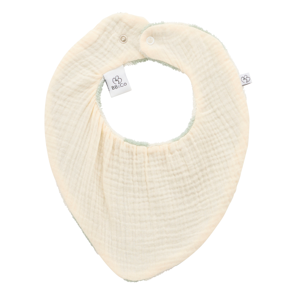 Bavoir bandana réversible bambou/gaz de coton - Ivoire / Vert de gris – Image 2