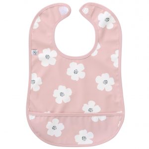 Bavoir en tissu imperméable souple - Fleurs rose & blanc
