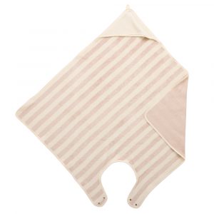 Cape de bain tablier en bambou et gaze rayée ivoire galet