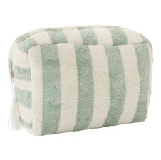 Trousse de toilette en bambou doublure imperméable rayée ivoire & vert de gris