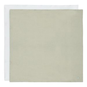 Lange gaze de coton 115x115cm 2 unités Olive Green/Ivory