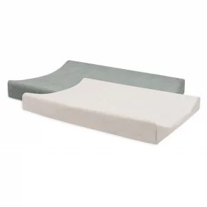 Housse matelas à langer éponge duo 2 unités - Sea Green & Ivory