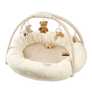 Nattou tapis d'éveil avec arche de jeu en teddy 90 x 90 cm Ecru