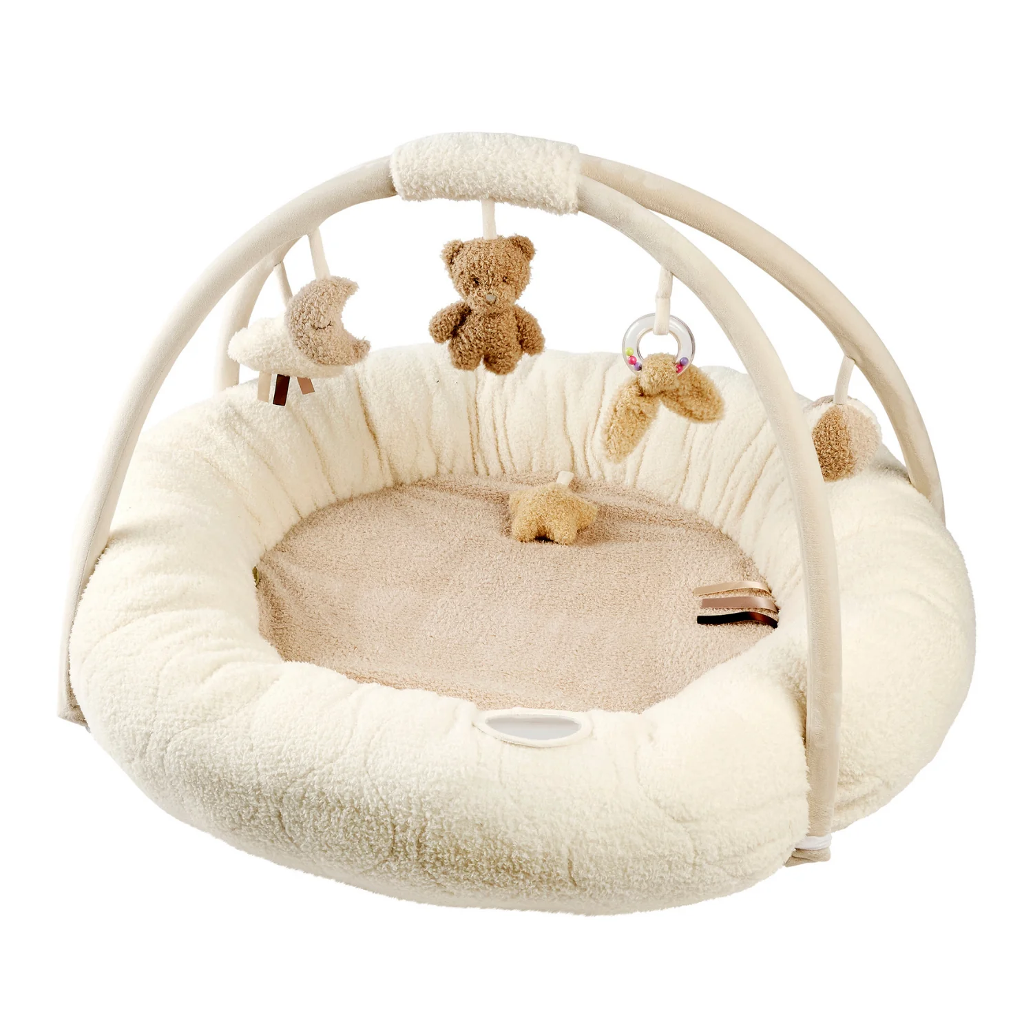 Nattou tapis d'éveil avec arche de jeu en teddy 90 x 90 cm Ecru