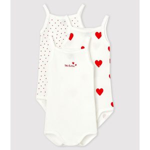 Lot de 3 bodies bretelles en coton coeurs rouges bébé - Petit Bateau - Taille 3 mois