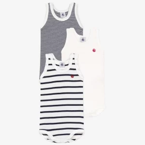 Lot de 3 bodies bretelles en coton marin bébé - Petit Bateau - Taille 6 mois
