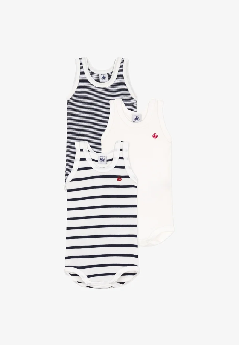 Lot de 3 bodies bretelles en coton marin bébé - Petit Bateau - Taille 3 mois