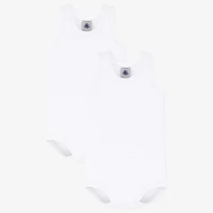 Lot de 3 bodies bretelles en coton blanc bébé - Petit Bateau - Taille 18 mois