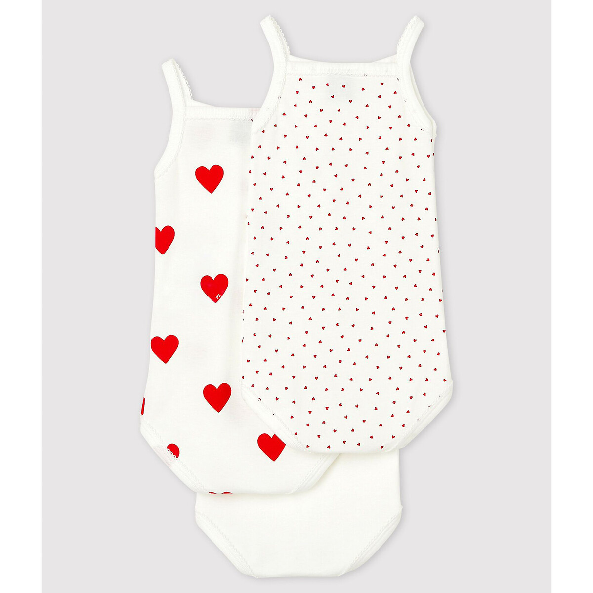 Lot de 3 bodies bretelles en coton coeurs rouges bébé - Petit Bateau - Taille 24 mois – Image 2