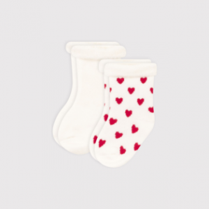 Petit Bateau Lot de 2 paires de chaussettes bébé en coton brodé - Blanc et coeur - Taille naissance
