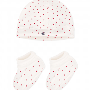 Petit Bateau Lot de bonnet et chausson bébé en coton coeurs - Taille 3 mois