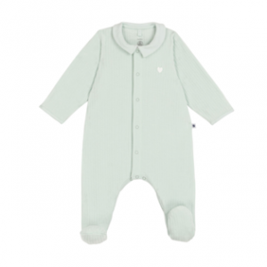 Petit Bateau Pyjama bébé en velours avec col uni - Vert clair - Taille 1 mois