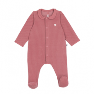 Petit Bateau Pyjama bébé en velours avec col uni - Vieux rose - Taille 12 mois