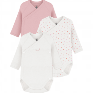 Petit Bateau Lot de 3 bodies croisés coeur roses manches longues bébé - 1 mois