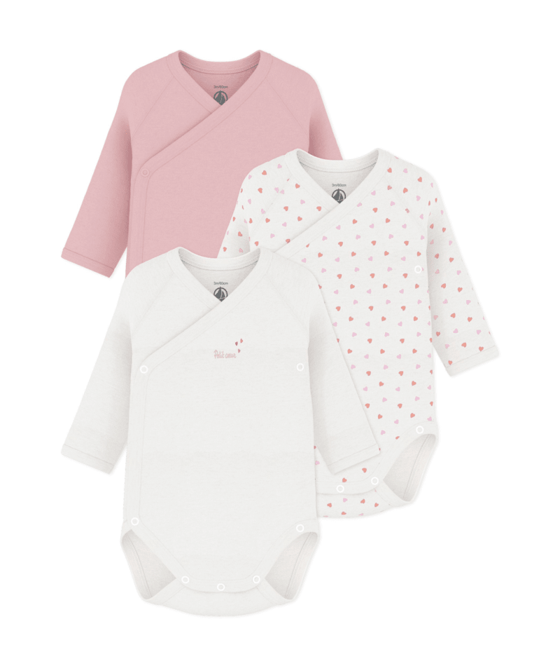 Petit Bateau Lot de 3 bodies croisés coeur roses manches longues bébé - 3 mois