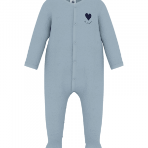 Petit Bateau Pyjama bébé en velours uni avec motif placé - Bleu foncé - Taille 6 mois