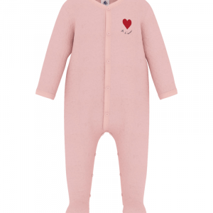Petit Bateau Pyjama bébé en velours uni avec motif placé - Rose - Taille 18 mois