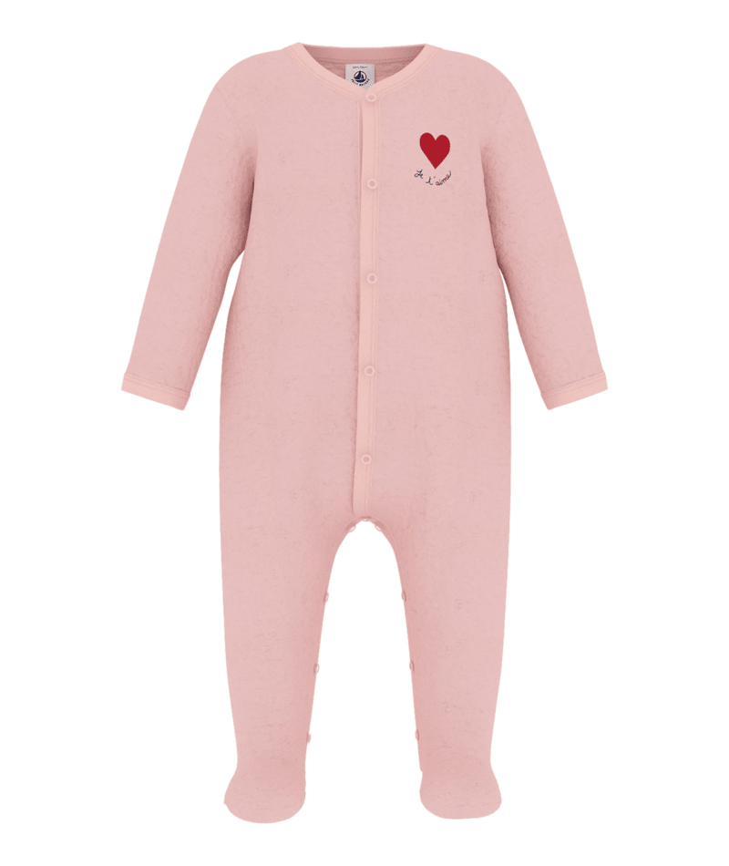 Petit Bateau Pyjama bébé en velours uni avec motif placé - Rose - Taille 3 mois