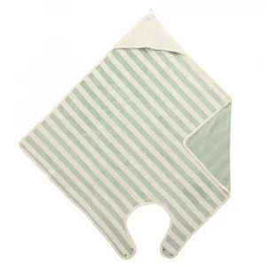 Cape de bain tablier en bambou rayée ivoire et vert de gris BB&Co