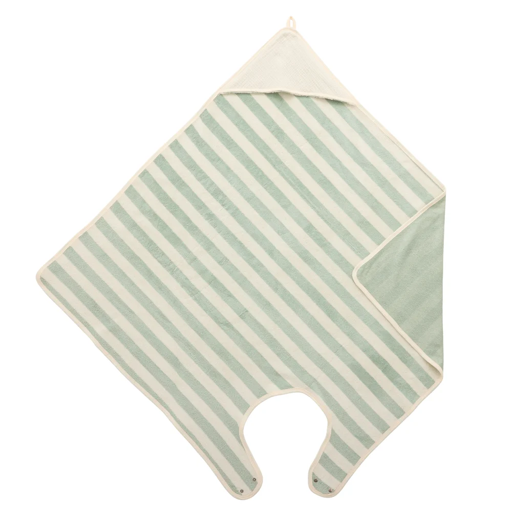 Cape de bain tablier en bambou rayée ivoire et vert de gris BB&Co