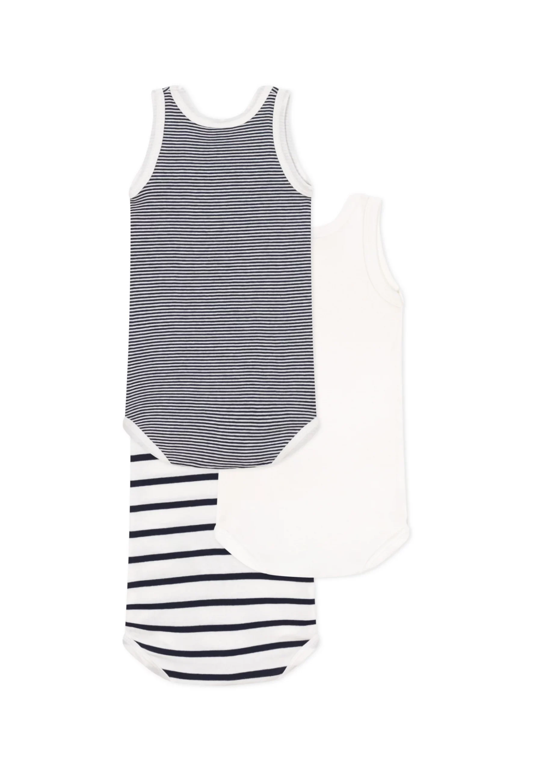 Lot de 3 bodies bretelles en coton marin bébé - Petit Bateau - Taille 3 mois – Image 2