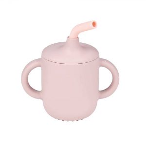 Tasse avec paille en silicone - rose