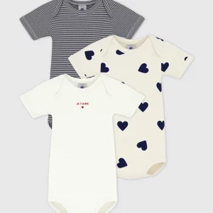 Lot de 3 bodies avec Manches Courtes et Imprimé Cœurs Multicolor - Petit Bateau - Taille 24 mois