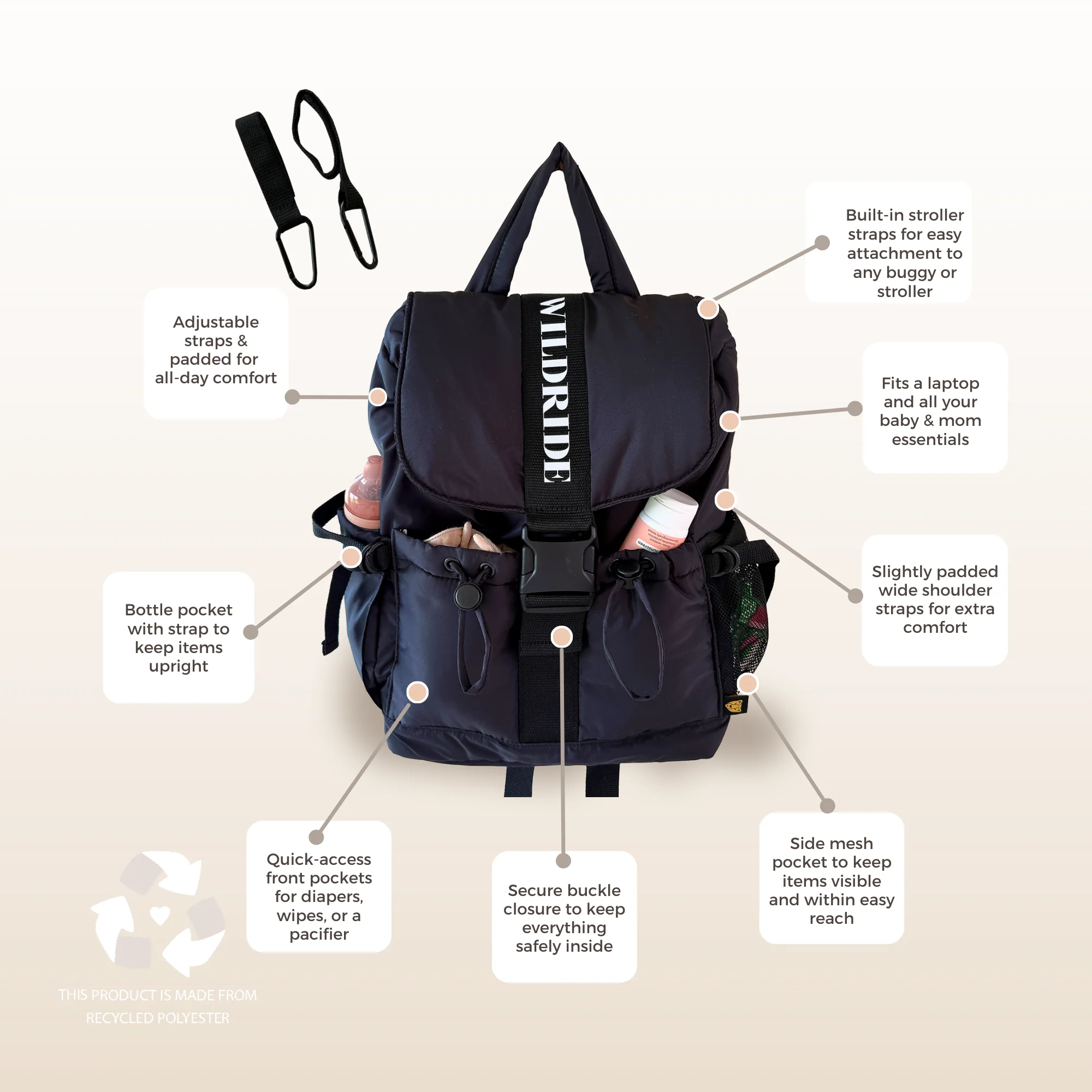 Wildride Sac à dos adulte recyclé Noir – Image 4