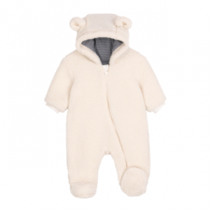 Petit Bateau Combi-pilote bébé mixte en sherpa unie avec oreilles - Milk - Taille 12 mois