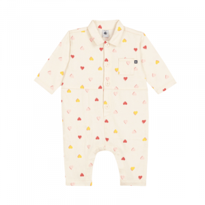 Petit Bateau Combinaison longue Ecru et coeurs multicolores - Taille 36 mois
