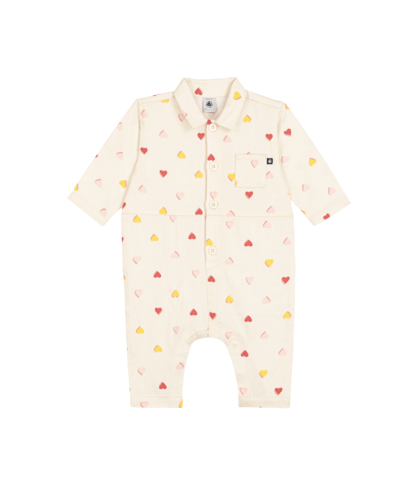 Petit Bateau Combinaison longue Ecru et coeurs multicolores - Taille 36 mois