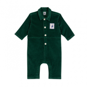 Petit Bateau Combinaison longue Velours vert sapin - Taille 6 mois