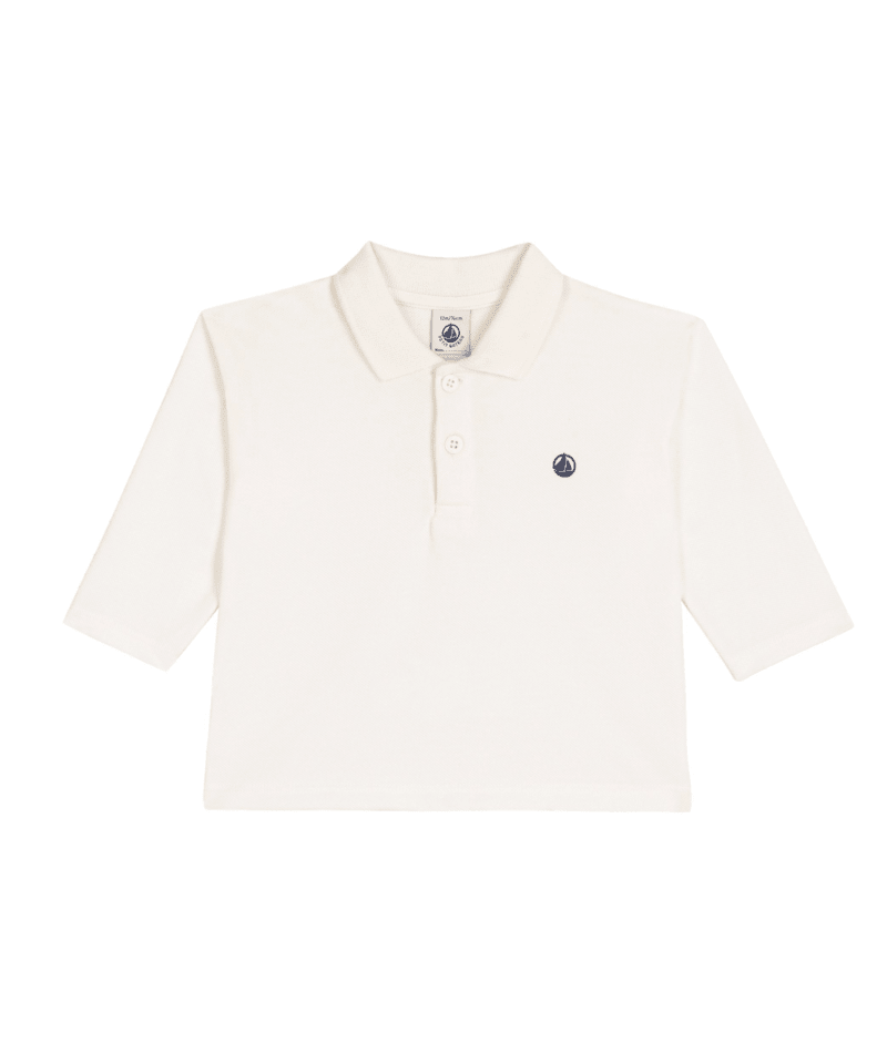 Petit Bateau Polo manches longues blanc - Taille 12 mois