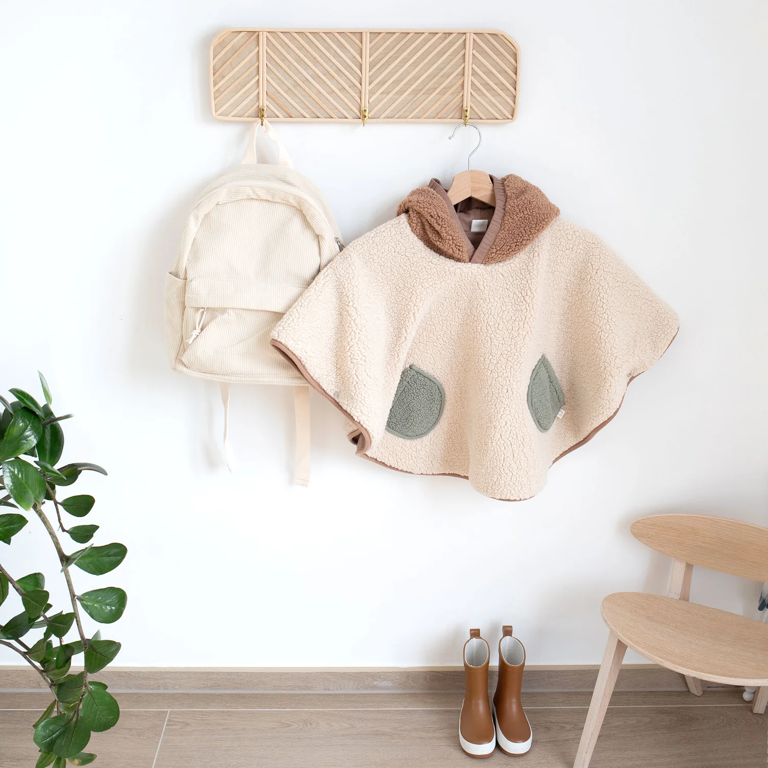 Poncho Teddy ficelle-marron-vert – Image 2