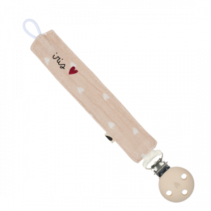 Atelier Wagram Attache tétine gaze - Beige et coeurs blancs